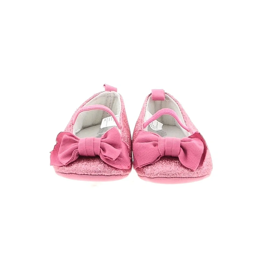 Little Me Mary Jane Slippers Sparkling Pink with Bows Size 2